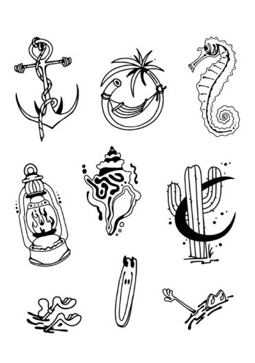 Flash sheet: kotwica, konik morski, muszla, latarnia