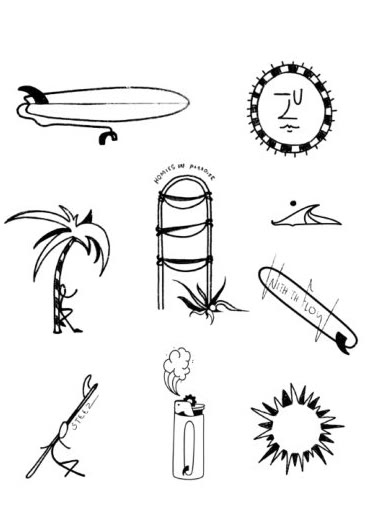 Flash sheet: deska surfingowa, palma, słońce